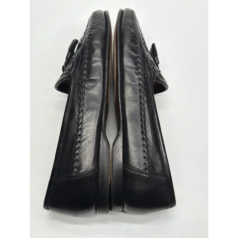 Santoni Mens Black Woven Leather Tassel Loafers Made‎ in Italy 11 B